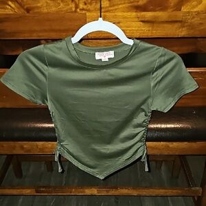 Poof Girl Short Sleeve Green Ruched Crop Top Size Medium